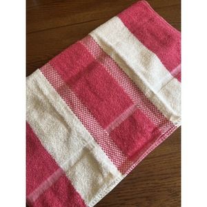 Vtg MCM Pink White Checked Striped CONE Bath Towel Retro Bathroom Mid Century